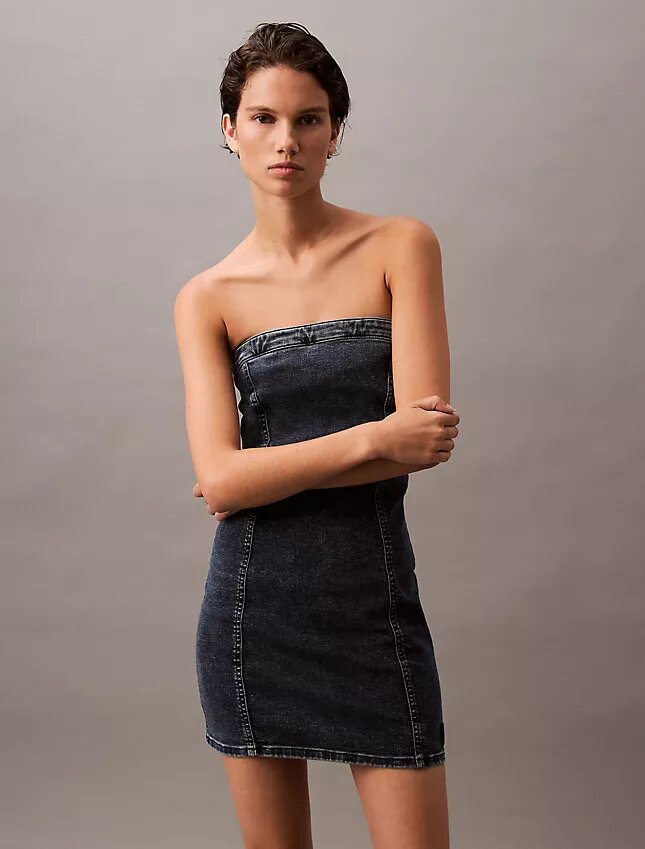 Mini vestido de Denim sin tirantes Mini vestido de Denim sin tirantes