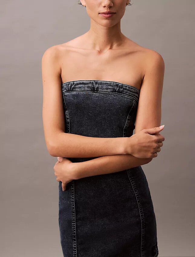Mini vestido de Denim sin tirantes Mini vestido de Denim sin tirantes