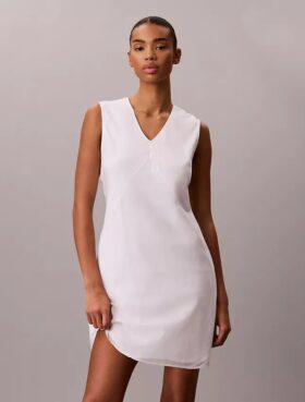 Mini vestido de mezcla de algodón con cuello en V Mini vestido de mezcla de algodón con cuello en V