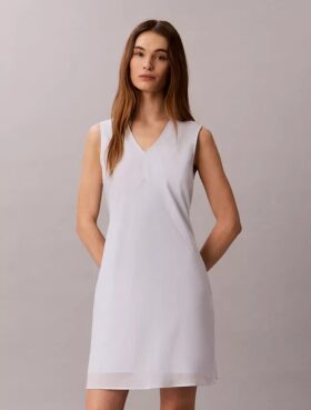 Mini vestido de mezcla de algodón con cuello en V Mini vestido de mezcla de algodón con cuello en V