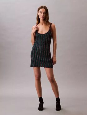 Minivestido sin mangas de ganchillo con abalorios Minivestido sin mangas de ganchillo con abalorios