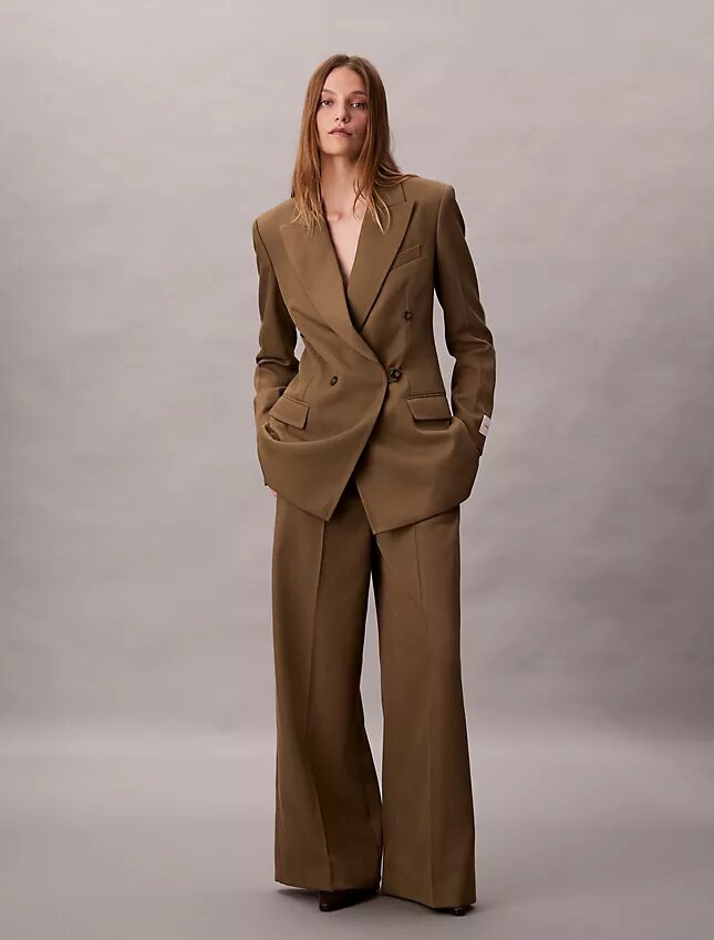 Pantalón de pierna ancha de gabardina de lana Pantalón de pierna ancha de gabardina de lana