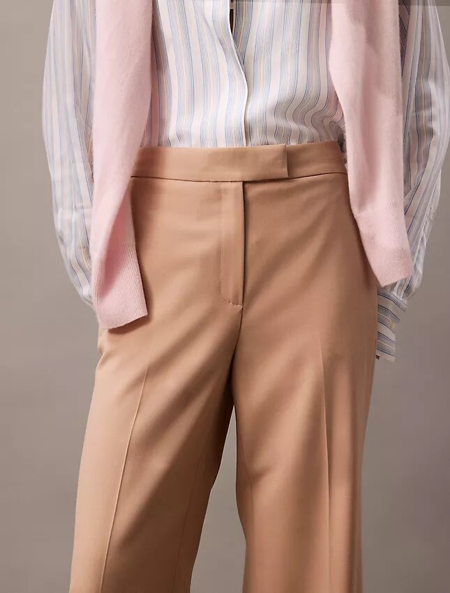 Pantalones acampanados de mezcla de gabardina de lana Pantalones acampanados de mezcla de gabardina de lana