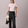 Pantalones anchos con cordón de mezcla de lino Pantalones anchos con cordón de mezcla de lino