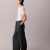 Pantalones anchos con cordón de mezcla de lino Pantalones anchos con cordón de mezcla de lino