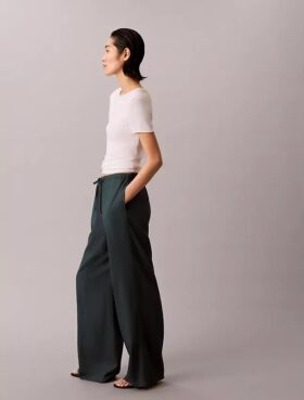 Pantalones anchos con cordón de mezcla de lino