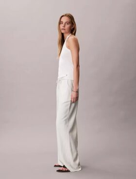Pantalones anchos con cordón de mezcla de lino