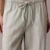 Pantalones anchos con cordón de mezcla de lino Pantalones anchos con cordón de mezcla de lino