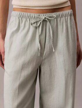 Pantalones anchos con cordón de mezcla de lino