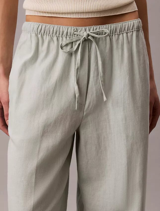 Pantalones anchos con cordón de mezcla de lino Pantalones anchos con cordón de mezcla de lino