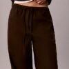 Pantalones anchos con cordón de mezcla de lino Pantalones anchos con cordón de mezcla de lino