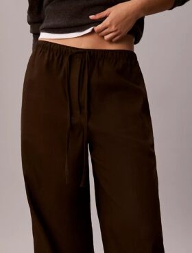 Pantalones anchos con cordón de mezcla de lino