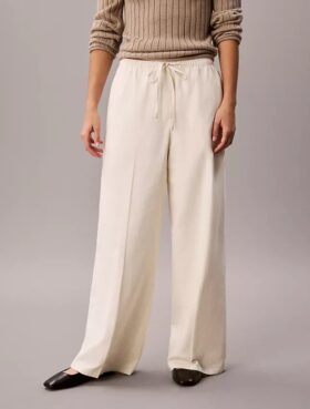 Pantalones anchos con cordón de mezcla de lino