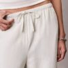 Pantalones anchos con cordón de mezcla de lino Pantalones anchos con cordón de mezcla de lino