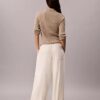 Pantalones anchos con cordón de mezcla de lino Pantalones anchos con cordón de mezcla de lino