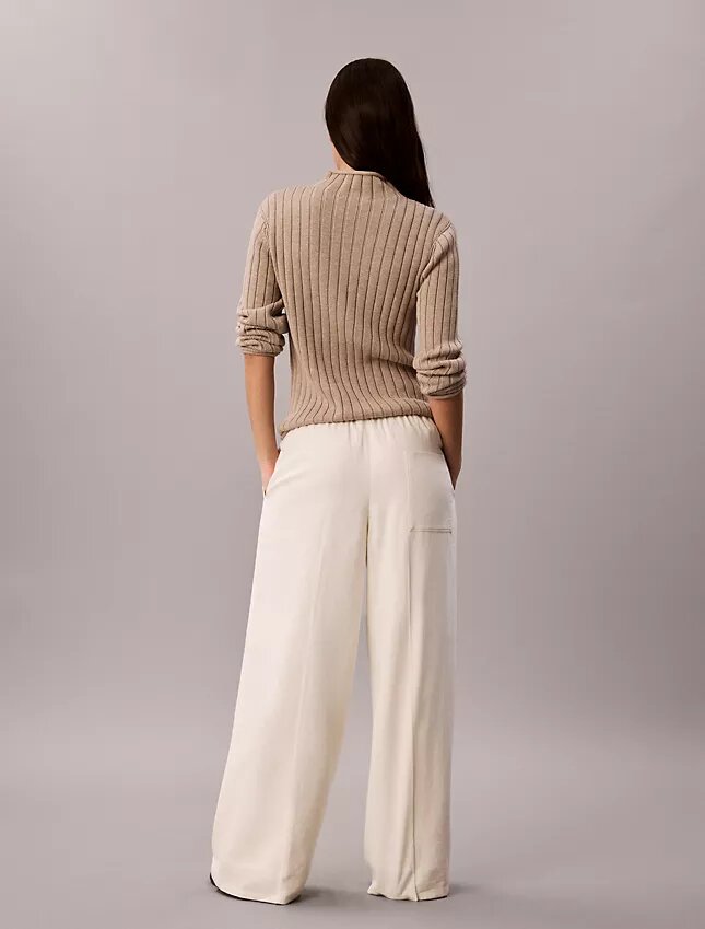 Pantalones anchos con cordón de mezcla de lino Pantalones anchos con cordón de mezcla de lino