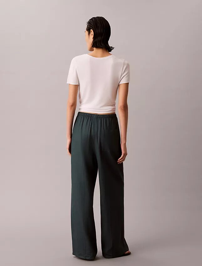 Pantalones anchos con cordón de mezcla de lino Pantalones anchos con cordón de mezcla de lino