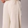 Pantalones anchos con cordón de mezcla de lino Pantalones anchos con cordón de mezcla de lino