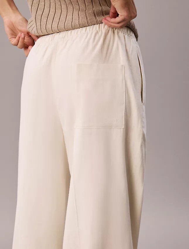Pantalones anchos con cordón de mezcla de lino Pantalones anchos con cordón de mezcla de lino