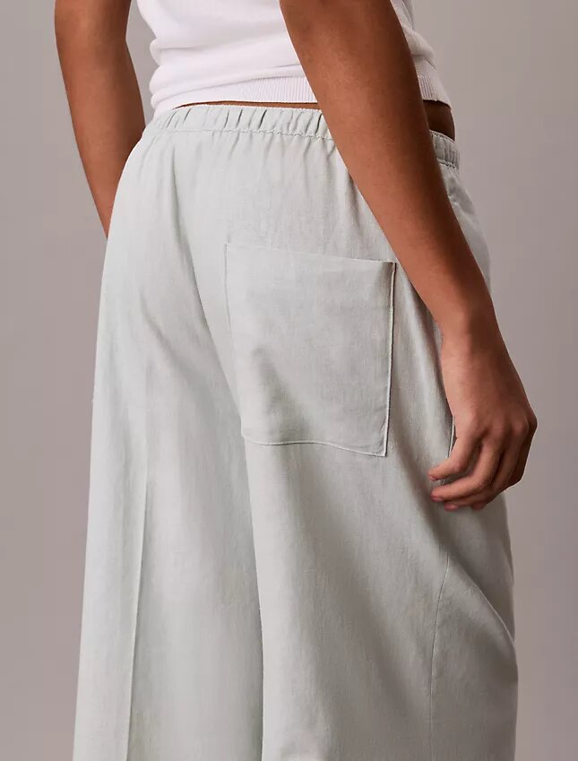 Pantalones anchos con cordón de mezcla de lino Pantalones anchos con cordón de mezcla de lino