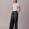 Pantalones anchos con cordón de mezcla de lino Pantalones anchos con cordón de mezcla de lino