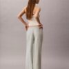 Pantalones anchos con cordón de mezcla de lino Pantalones anchos con cordón de mezcla de lino