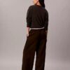 Pantalones anchos con cordón de mezcla de lino Pantalones anchos con cordón de mezcla de lino