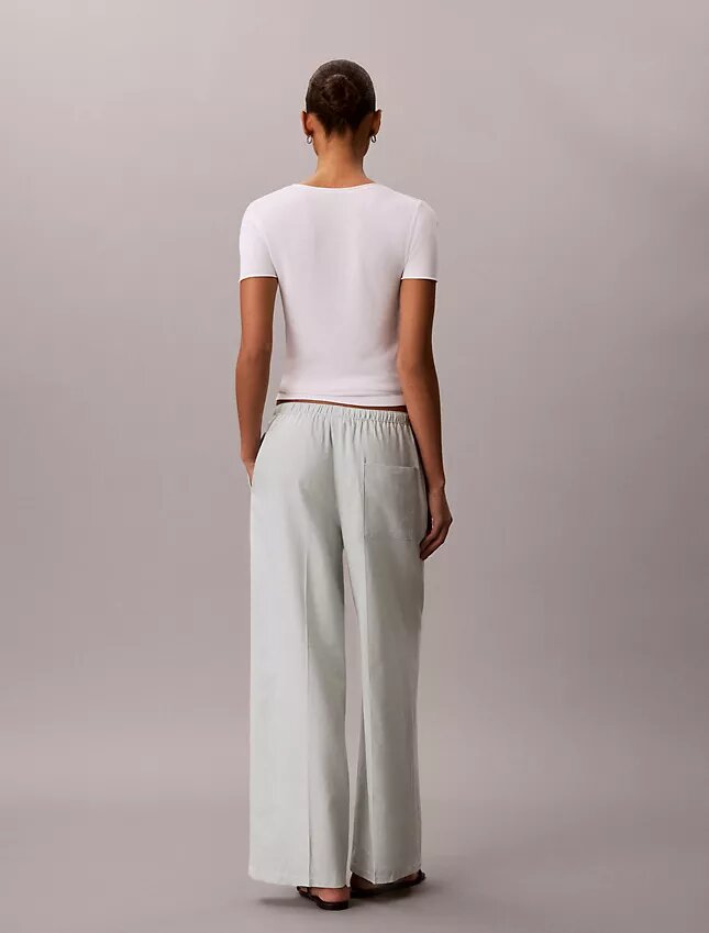 Pantalones anchos con cordón de mezcla de lino Pantalones anchos con cordón de mezcla de lino