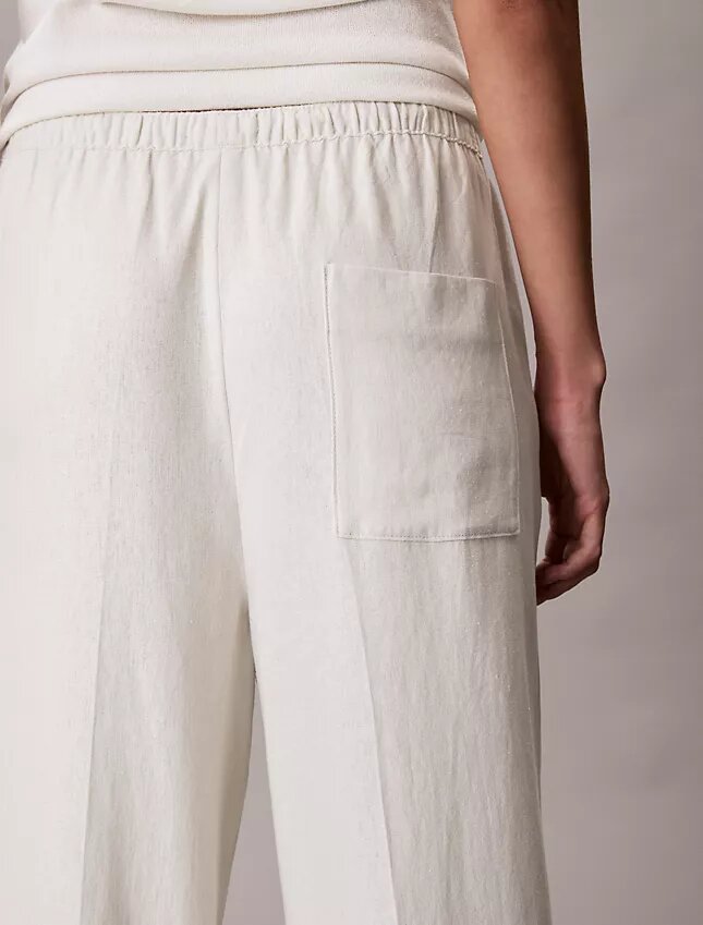 Pantalones anchos con cordón de mezcla de lino Pantalones anchos con cordón de mezcla de lino