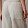 Pantalones anchos con cordón de mezcla de lino Pantalones anchos con cordón de mezcla de lino