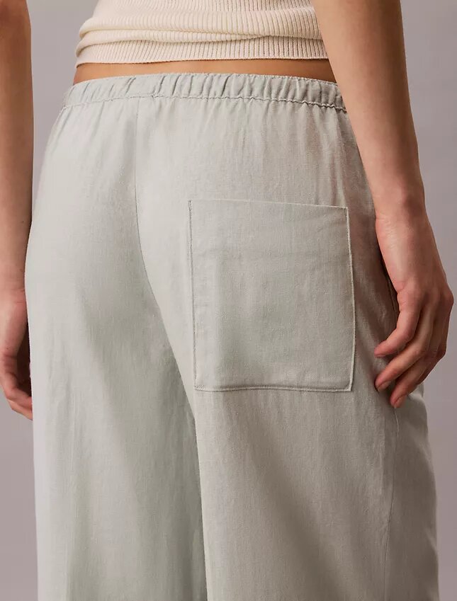 Pantalones anchos con cordón de mezcla de lino Pantalones anchos con cordón de mezcla de lino