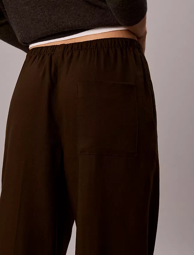 Pantalones anchos con cordón de mezcla de lino Pantalones anchos con cordón de mezcla de lino