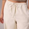 Pantalones anchos con cordón de mezcla de lino Pantalones anchos con cordón de mezcla de lino