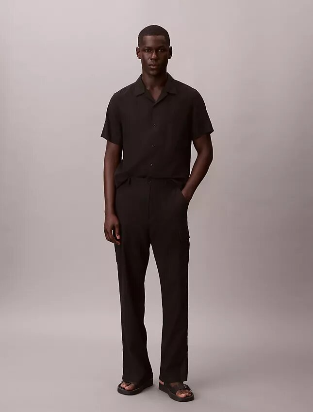 Pantalones cargo rectos holgados de lino y algodón Pantalones cargo rectos holgados de lino y algodón