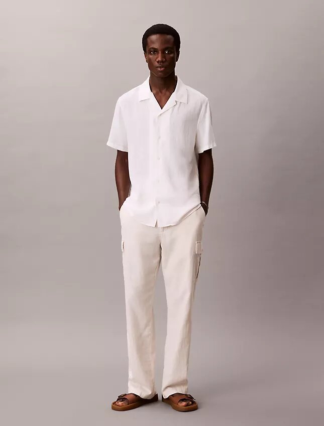 Pantalones cargo rectos holgados de lino y algodón Pantalones cargo rectos holgados de lino y algodón
