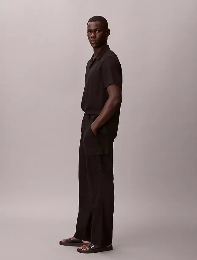 Pantalones cargo rectos holgados de lino y algodón Pantalones cargo rectos holgados de lino y algodón