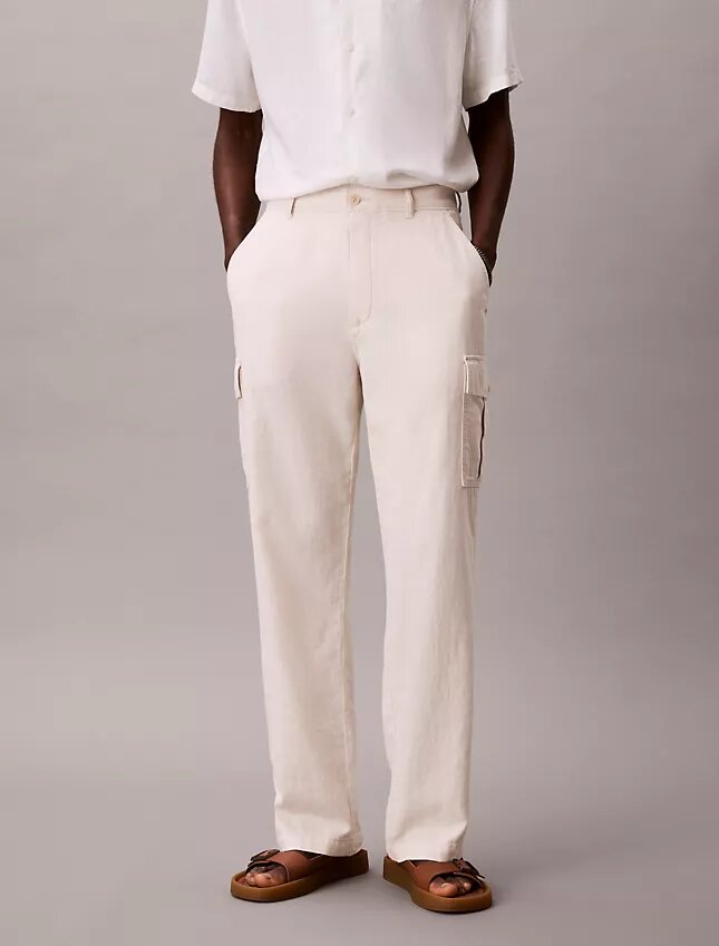 Pantalones cargo rectos holgados de lino y algodón Pantalones cargo rectos holgados de lino y algodón
