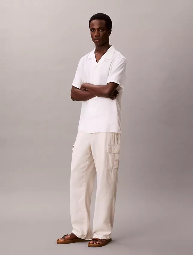 Pantalones cargo rectos holgados de lino y algodón Pantalones cargo rectos holgados de lino y algodón