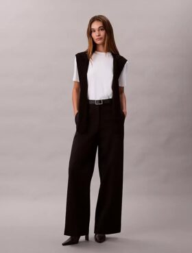 Pantalones chinos de algodón elástico de pierna ancha Pantalones chinos de algodón elástico de pierna ancha