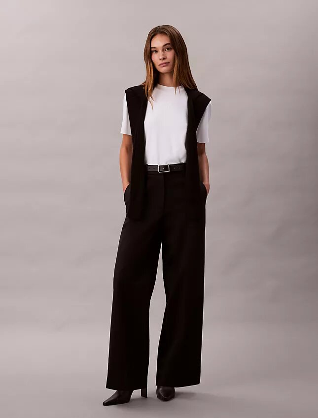 Pantalones chinos de algodón elástico de pierna ancha Pantalones chinos de algodón elástico de pierna ancha