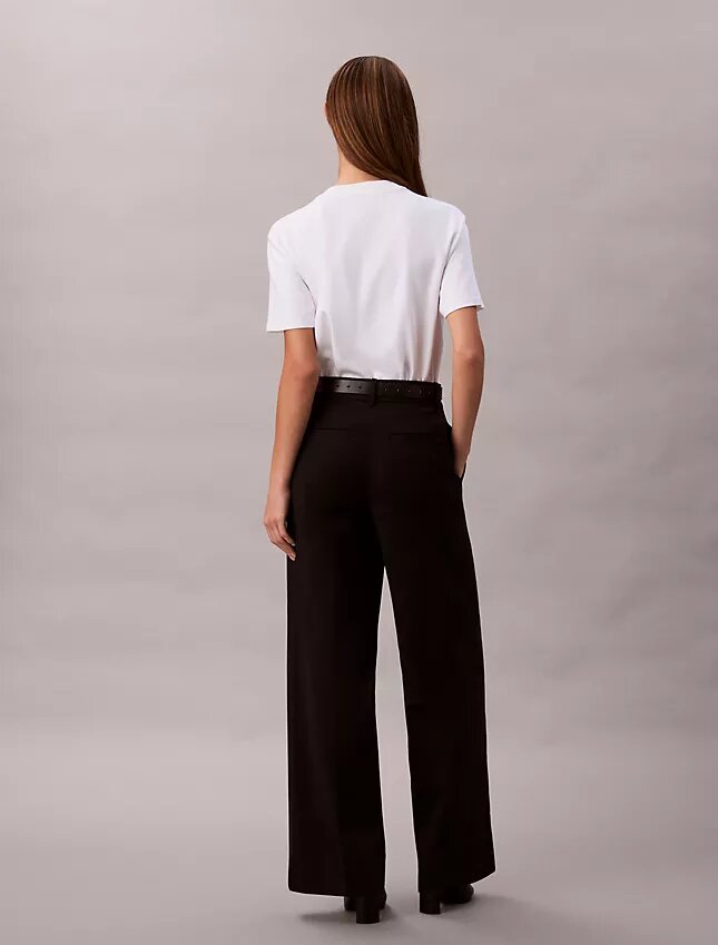 Pantalones chinos de algodón elástico de pierna ancha Pantalones chinos de algodón elástico de pierna ancha
