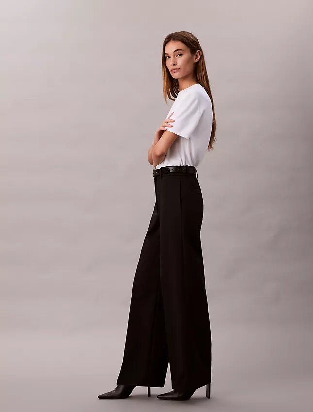 Pantalones chinos de algodón elástico de pierna ancha Pantalones chinos de algodón elástico de pierna ancha
