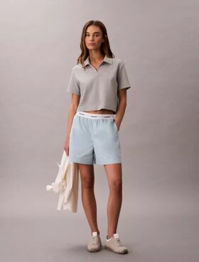 Pantalones cortos de algodón con cintura con logotipo Pantalones cortos de algodón con cintura con logotipo