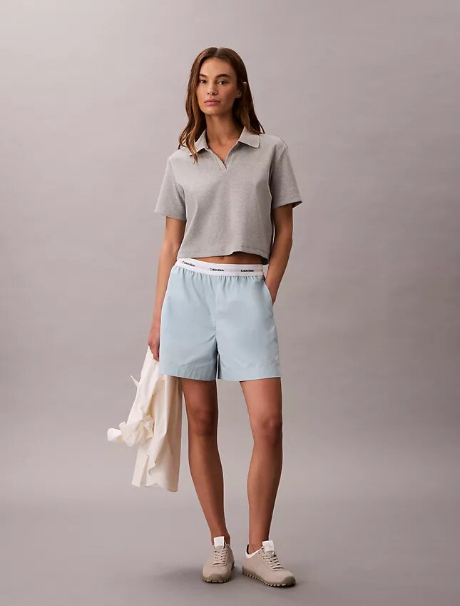 Pantalones cortos de algodón con cintura con logotipo Pantalones cortos de algodón con cintura con logotipo