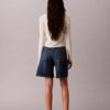 Pantalones cortos de Denim con corte en A y dobladillo enrollado Pantalones cortos de Denim con corte en A y dobladillo enrollado