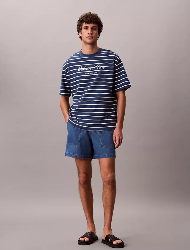 Pantalones cortos de Denim con mezcla de lino Pantalones cortos de Denim con mezcla de lino