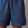 Pantalones cortos de Denim con mezcla de lino Pantalones cortos de Denim con mezcla de lino
