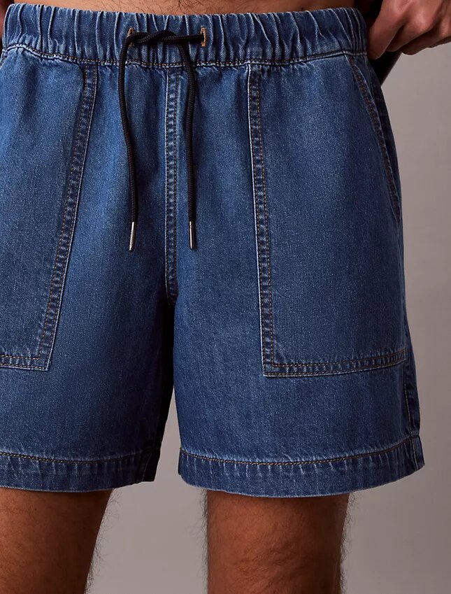 Pantalones cortos de Denim con mezcla de lino Pantalones cortos de Denim con mezcla de lino