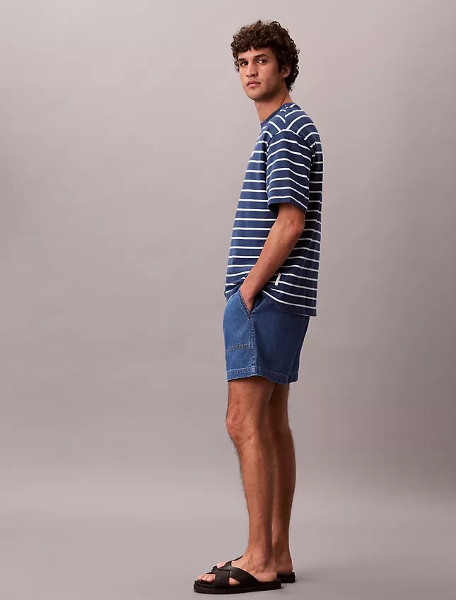 Pantalones cortos de Denim con mezcla de lino Pantalones cortos de Denim con mezcla de lino