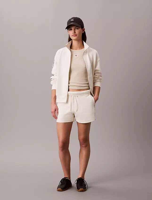 Pantalones cortos de felpa con cinta con el logotipo Pantalones cortos de felpa con cinta con el logotipo